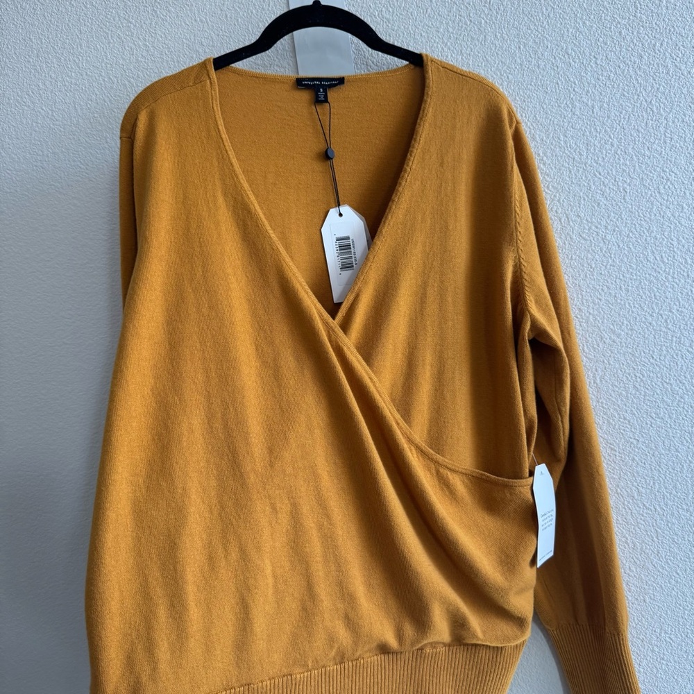 NWT Universal Standard Statement Wrap Sweater Dried Saffron Yellow Cotton 14-16 - Picture 5 of 13